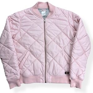 Dickies Women's Quilted Puffer Bomber Jacket Coat Pale Pink Size Medium